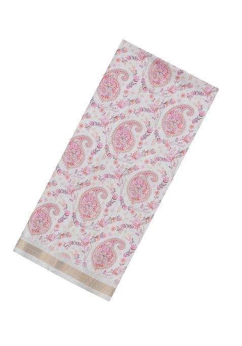 Off White Printed Synthetic Kotha Silk Saree With Zari Border For Women