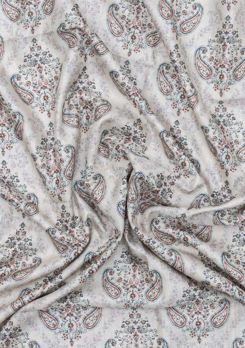 White Printed Synthetic Kotha Silk Saree With Zari Border For Women - Indya