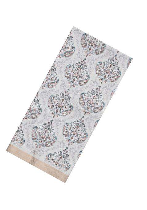 White Printed Synthetic Kotha Silk Saree With Zari Border For Women