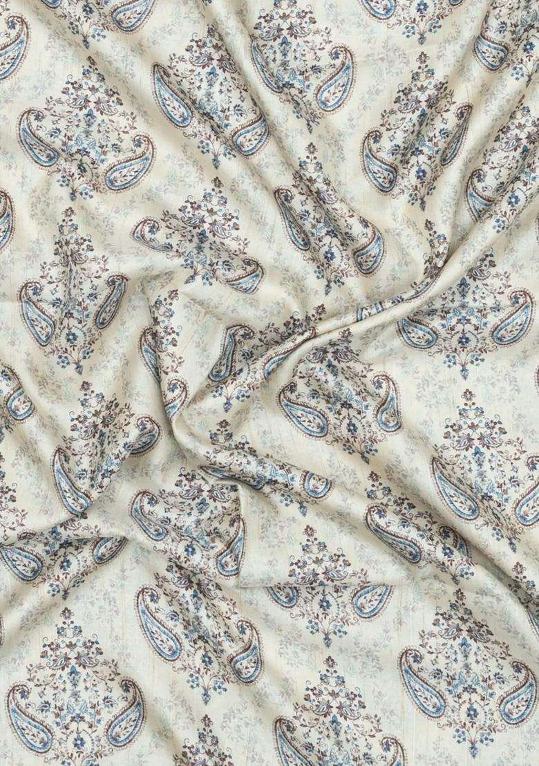 White Printed Synthetic Kotha Silk Saree With Zari Border For Women - Indya