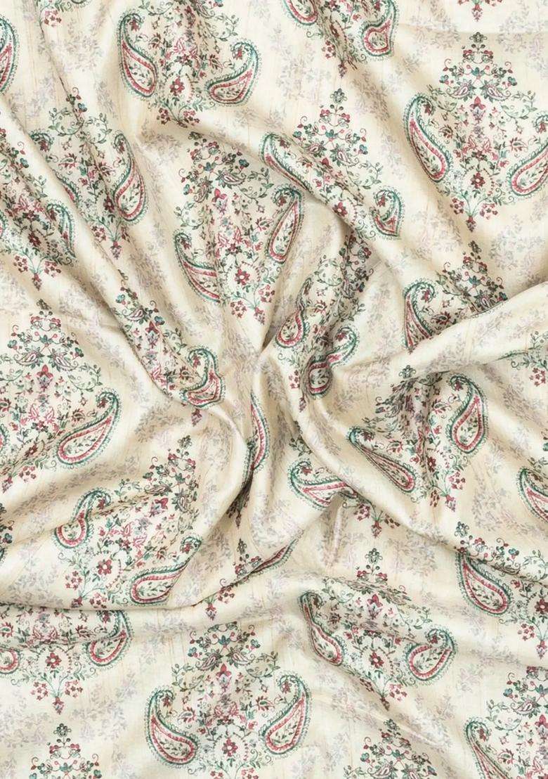 Cream Printed Synthetic Kotha Silk Saree With Zari Border For Women - Indya