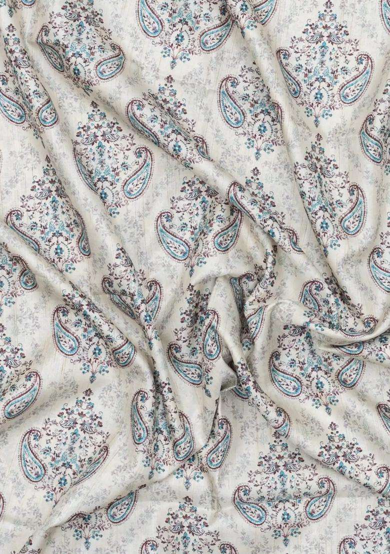 Off White Printed Synthetic Kotha Silk Saree With Zari Border For Women - Indya