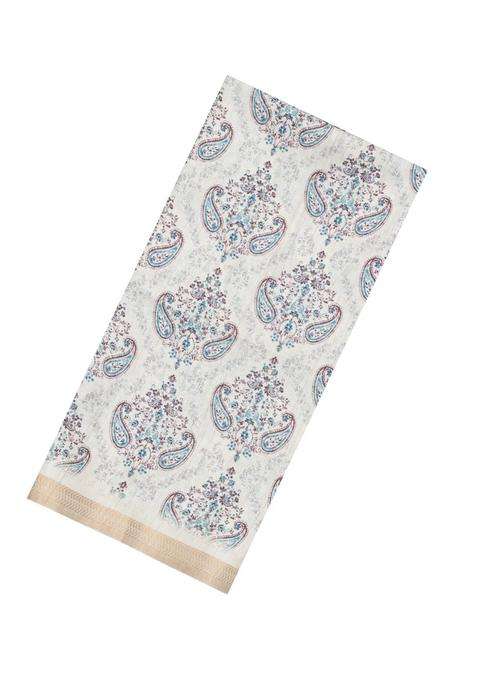 Off White Printed Synthetic Kotha Silk Saree With Zari Border For Women