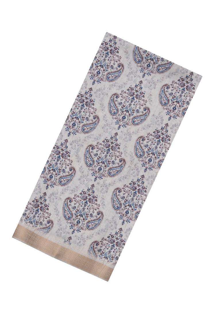 Off White Printed Synthetic Kotha Silk Saree With Zari Border For Women - Indya