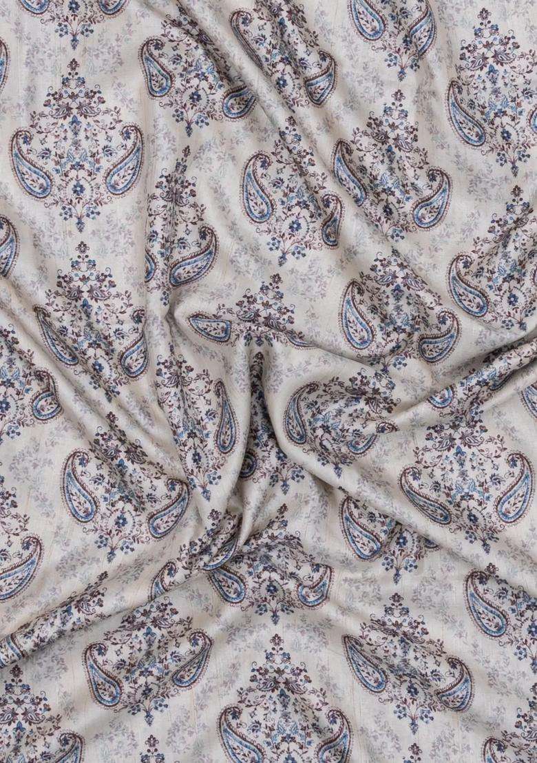 Off White Printed Synthetic Kotha Silk Saree With Zari Border For Women - Indya
