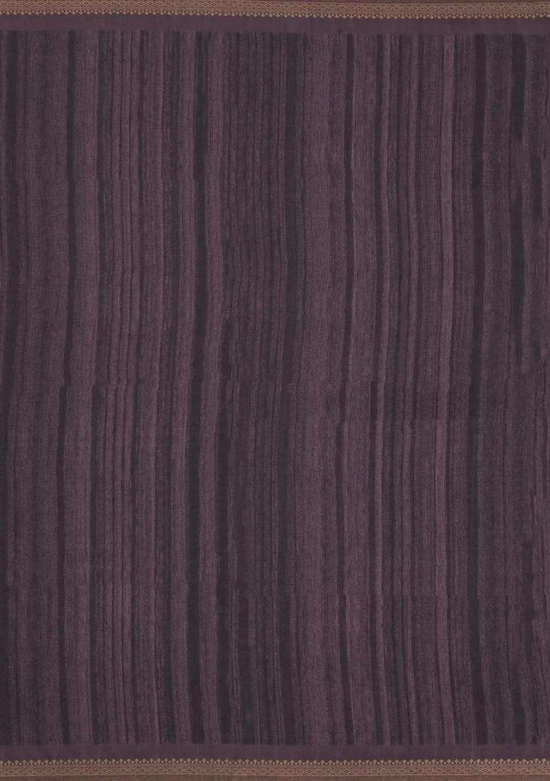 Cream Printed Synthetic Tussar Silk Saree With Lilac Border For Women - Indya