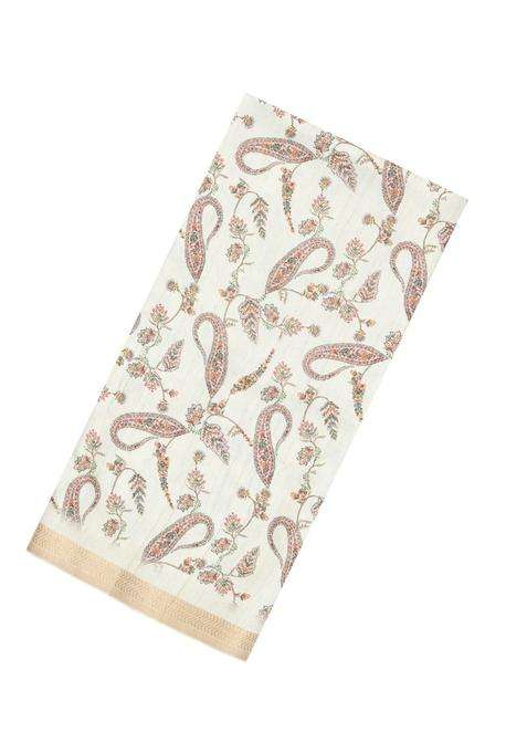 Cream Printed Synthetic Kotha Silk Saree With Zari Border For Women