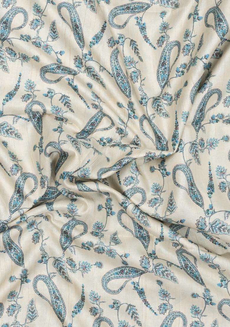 Cream Printed Synthetic Kotha Silk Saree With Zari Border For Women - Indya