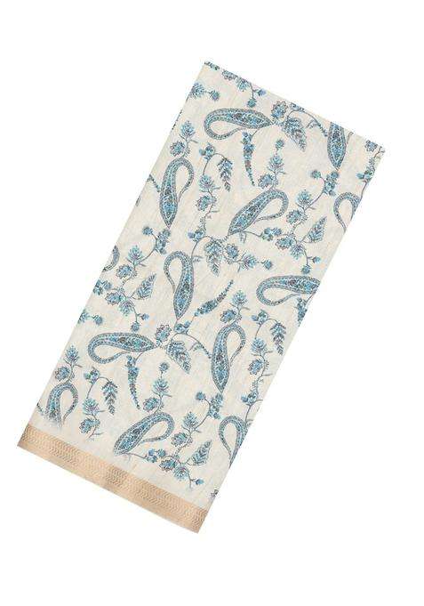 Cream Printed Synthetic Kotha Silk Saree With Zari Border For Women