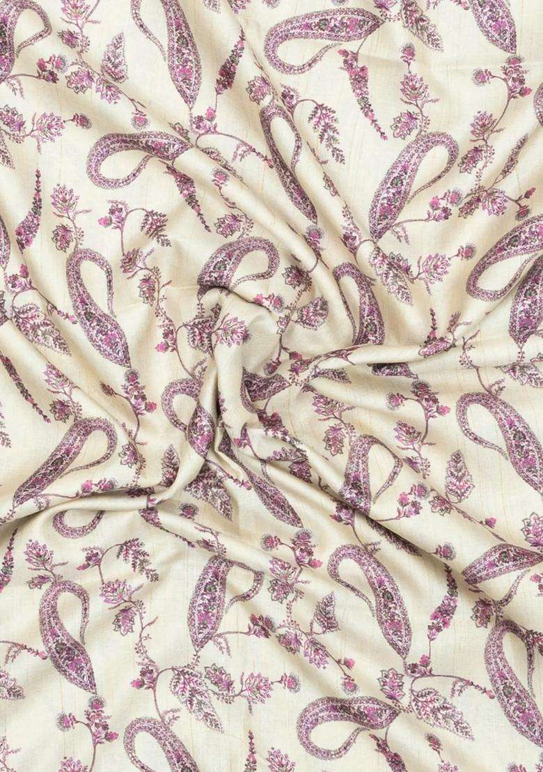 Cream Printed Synthetic Kotha Silk Saree With Zari Border For Women - Indya