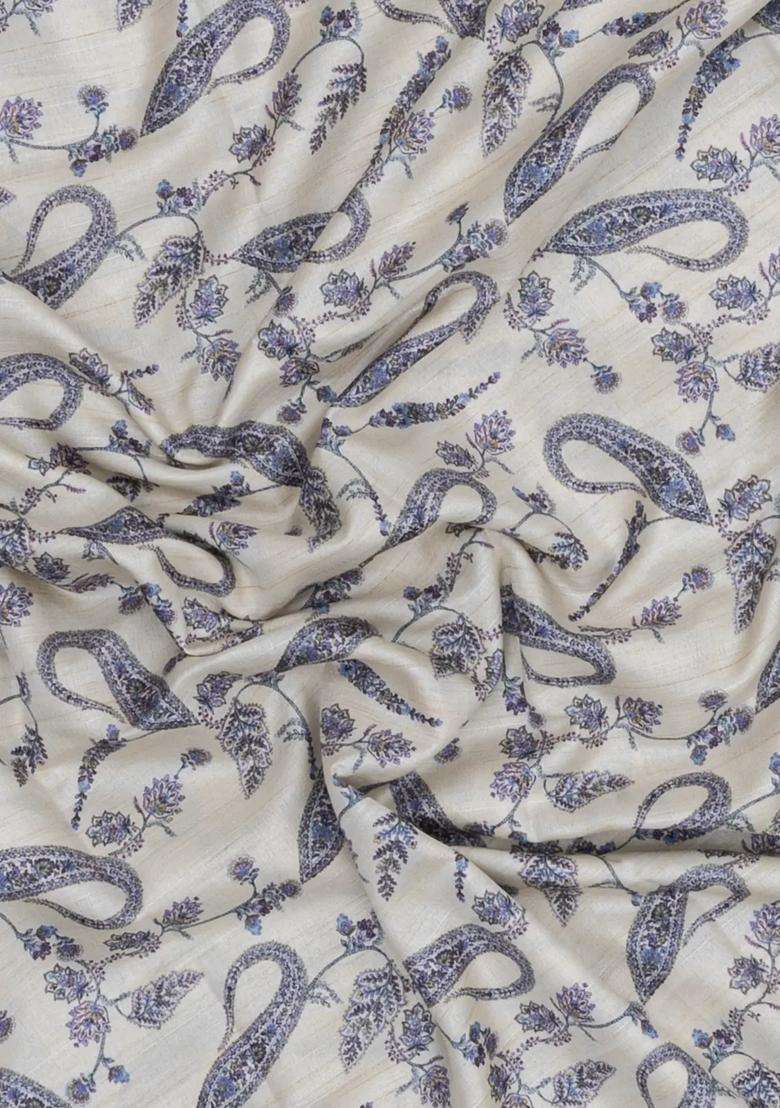 Cream Printed Synthetic Kotha Silk Saree With Zari Border For Women - Indya