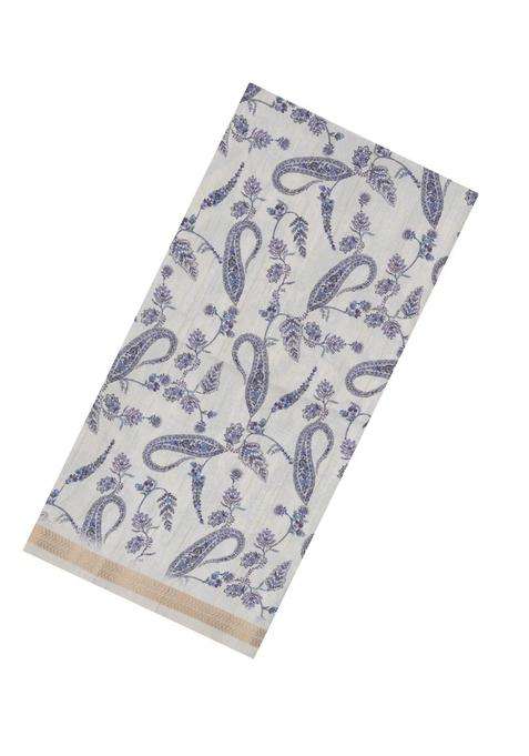 Cream Printed Synthetic Kotha Silk Saree With Zari Border For Women
