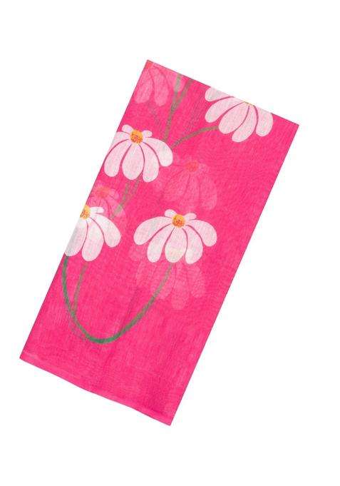 Hot Pink Printed Synthetic Linen Saree With Floral Motifs For Women