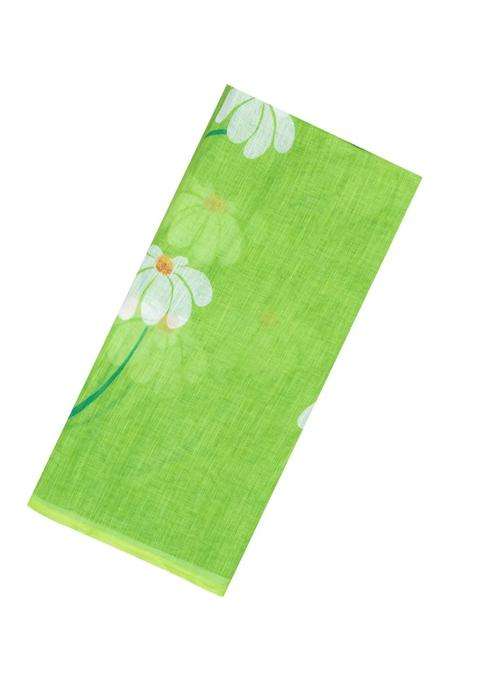 Light Green Printed Synthetic Linen Saree With Floral Motifs For Women