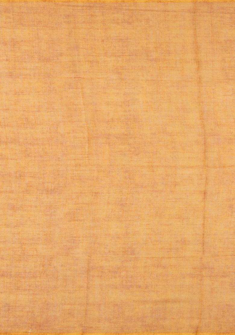 Beige Printed Synthetic Linen Saree With Floral Motifs For Women - Indya