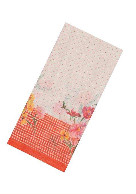 Orange Printed Synthetic Linen Saree With Floral Motifs For Women