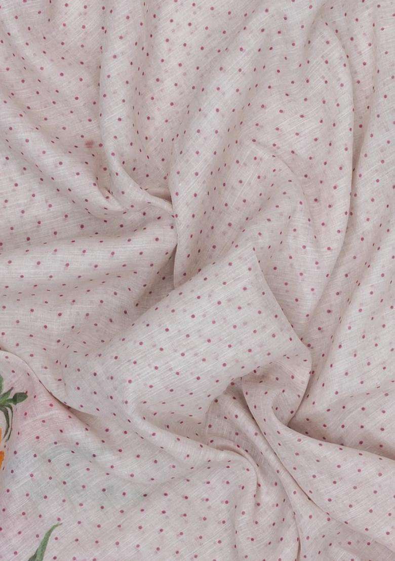 Lilac Printed Synthetic Linen Saree With Floral Motifs For Women - Indya