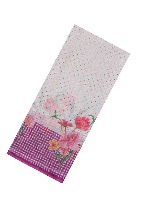 Lilac Printed Synthetic Linen Saree With Floral Motifs For Women