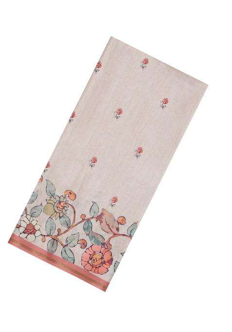 Taupe Printed Synthetic Tussar Silk Saree With Zari Border For Women