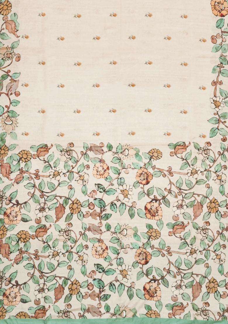 Taupe Printed Synthetic Tussar Silk Saree With Zari Border For Women - Indya