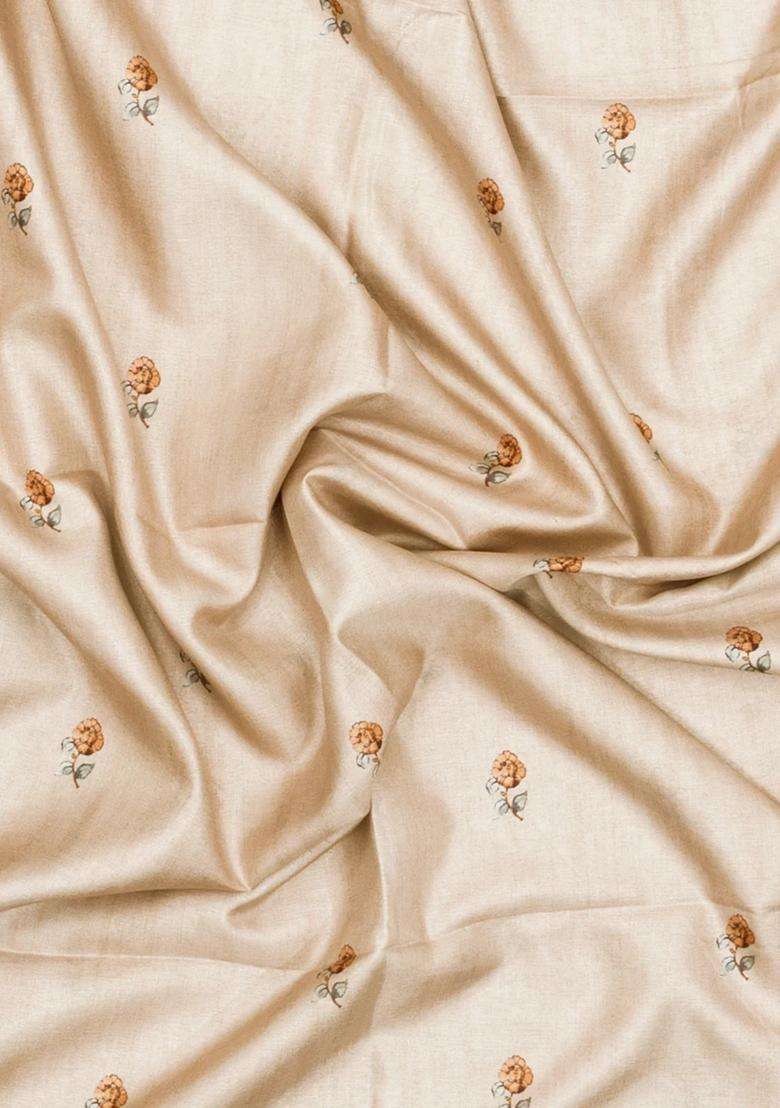 Taupe Printed Synthetic Tussar Silk Saree With Zari Border For Women - Indya