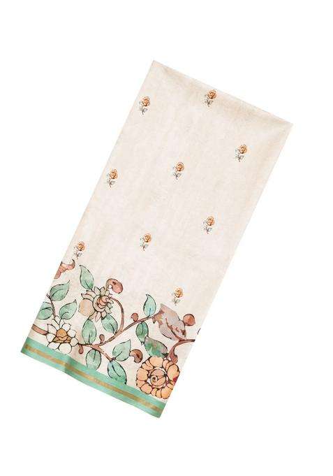 Taupe Printed Synthetic Tussar Silk Saree With Zari Border For Women