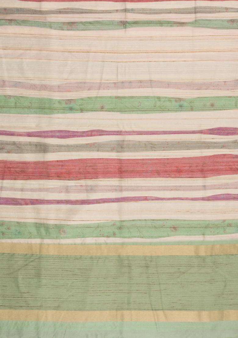 Multi Colour Printed Synthetic Tussar Silk Saree With Zari Border For Women - Indya
