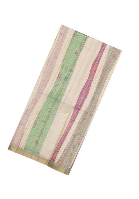 Multi Colour Printed Synthetic Tussar Silk Saree With Zari Border For Women