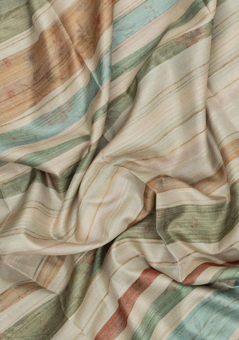 Multi Colour Printed Synthetic Tussar Silk Saree With Zari Border For Women - Indya