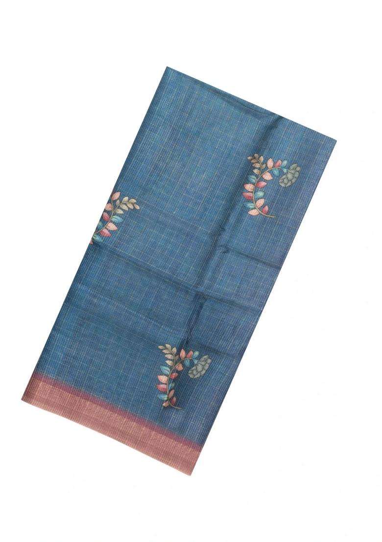 Blue Printed Synthetic Dola Silk Saree With Zari Stripes Border For Women - Indya