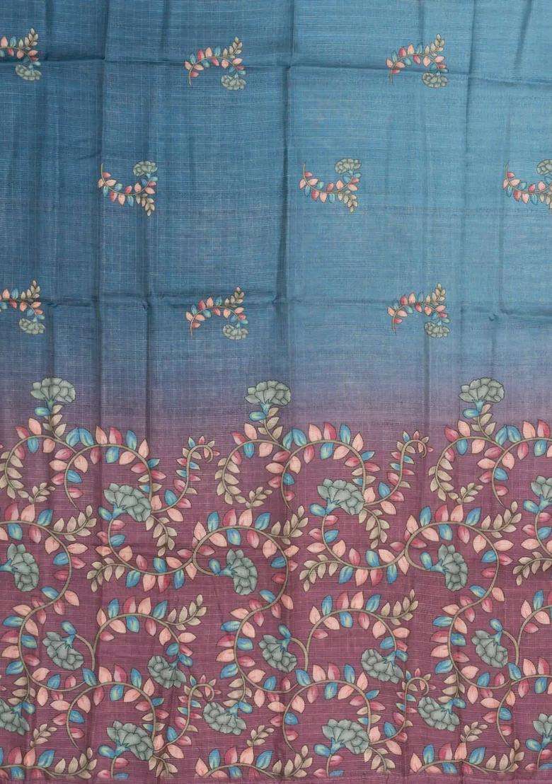 Blue Printed Synthetic Dola Silk Saree With Zari Stripes Border For Women - Indya