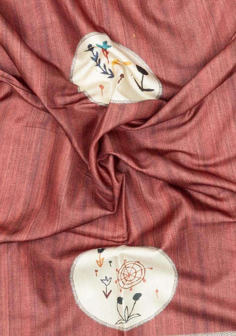 Dusty Peach Printed Synthetic Tussar Silk Saree With Zari Border For Women - Indya