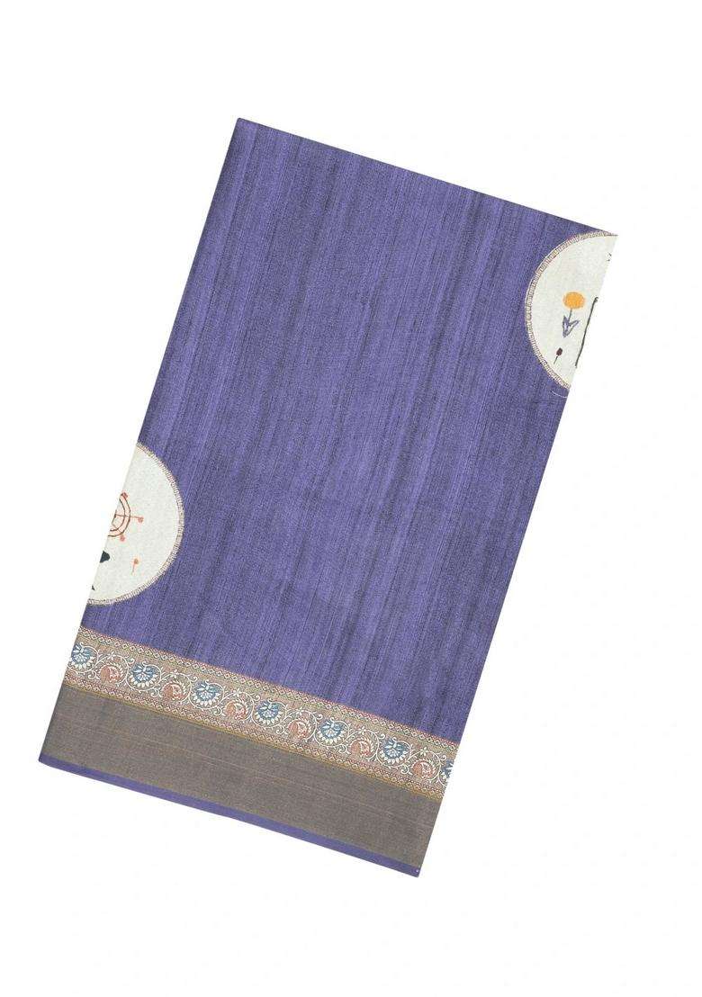Lavander Lavender Printed Synthetic Tussar Silk Saree With Zari Border For Women - Indya