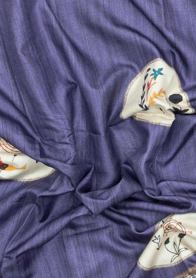 Lavander Lavender Printed Synthetic Tussar Silk Saree With Zari Border For Women - Indya