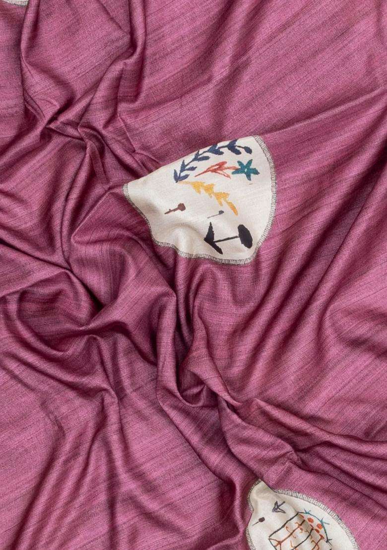 Pink Printed Synthetic Tussar Silk Saree With Zari Border For Women - Indya