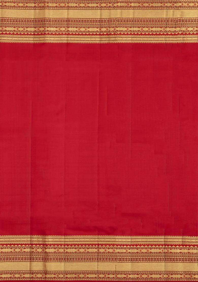 Mustard Handloom Korvai Kanchipuram Silk Saree With Checks Buttas With Korvai And Temple Border Design For Women - Indya