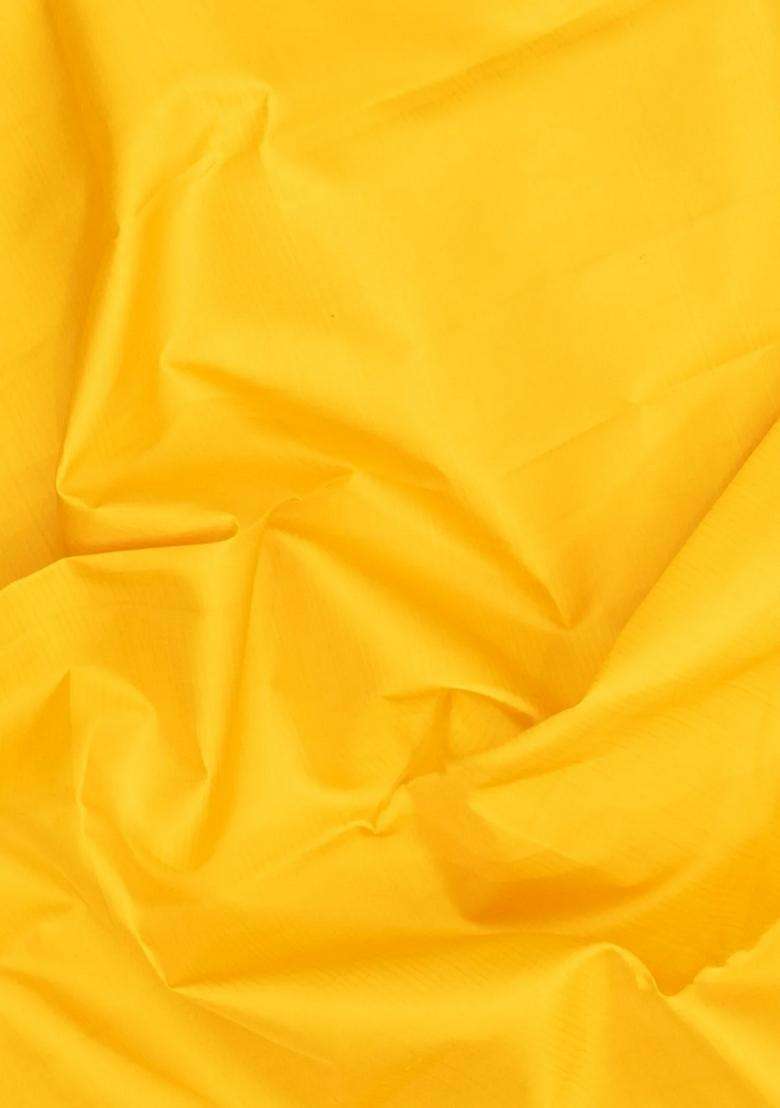 Yellow Handloom Korvai Kanchipuram Silk Saree With Contrast Border With Korvai And Temple Border Design For Women - Indya