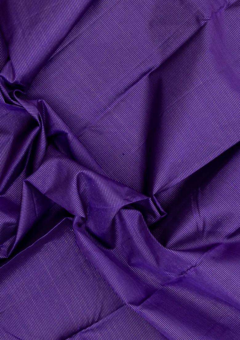 Violet Handloom Korvai Kanchipuram Silk Saree With Vairaoosi Stripes With Korvai And Temple Border Design For Women - Indya