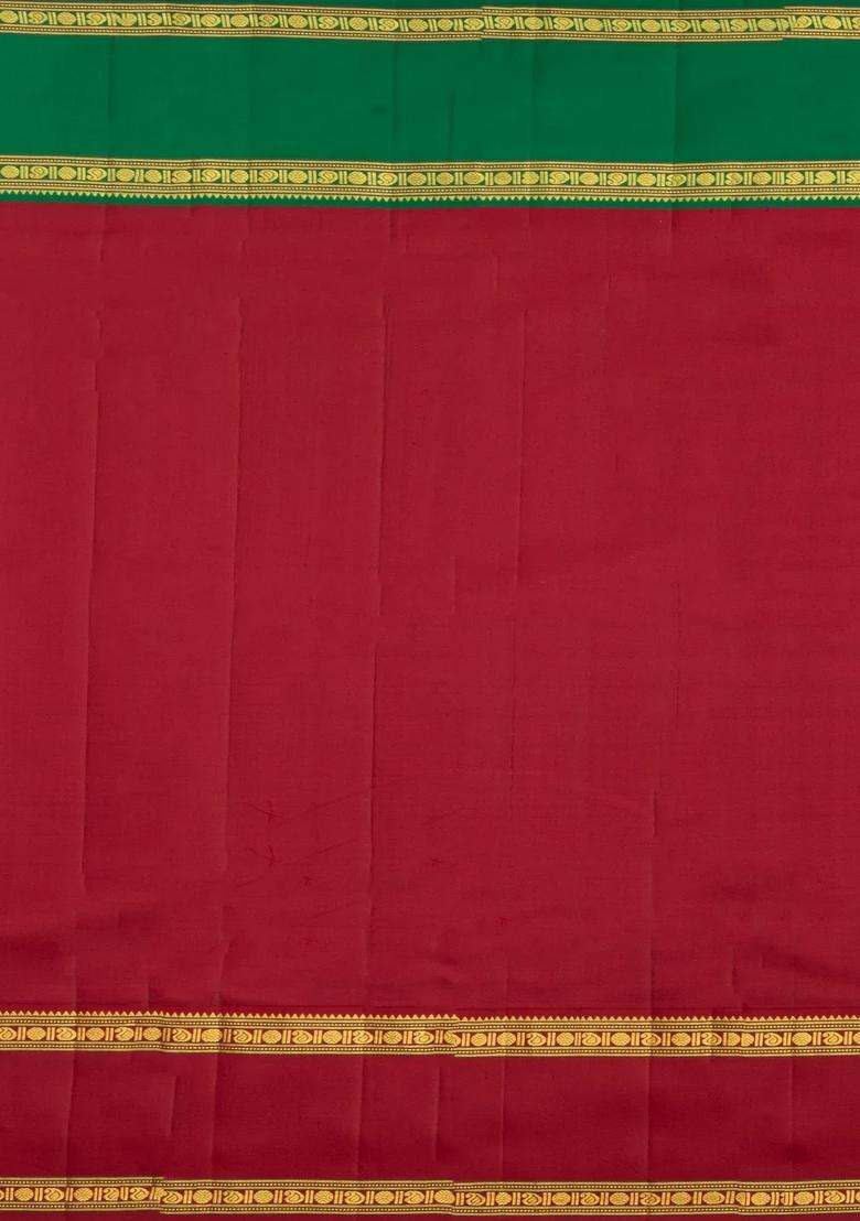 Sandal Handloom Korvai Kanchipuram Silk Saree With Ganga Jamuna Border With Korvai And Temple Border Design For Women - Indya