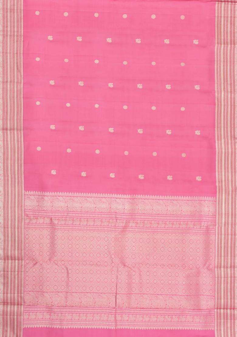 Baby Pink Handloom Kanchipuram Silk Saree With Zari Buttas With Buttas And Brocade Design For Women - Indya