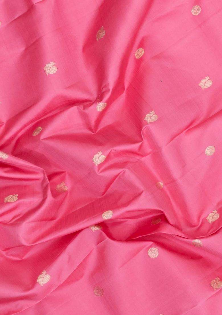 Baby Pink Handloom Kanchipuram Silk Saree With Zari Buttas With Buttas And Brocade Design For Women - Indya