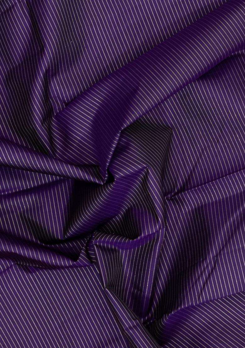 Dark Purple Handloom Korvai Kanchipuram Silk Saree With Zari Stripes With Korvai And Temple Border Design For Women - Indya