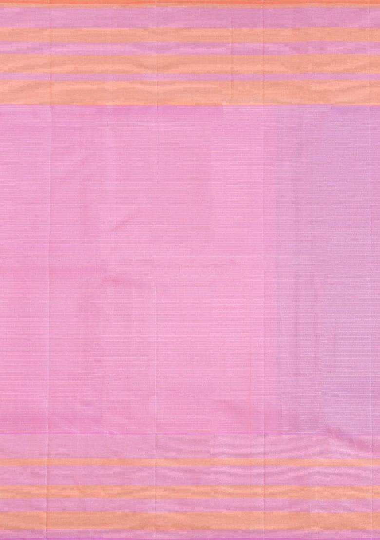 Dark Purple Handloom Korvai Kanchipuram Silk Saree With Zari Stripes With Korvai And Temple Border Design For Women - Indya