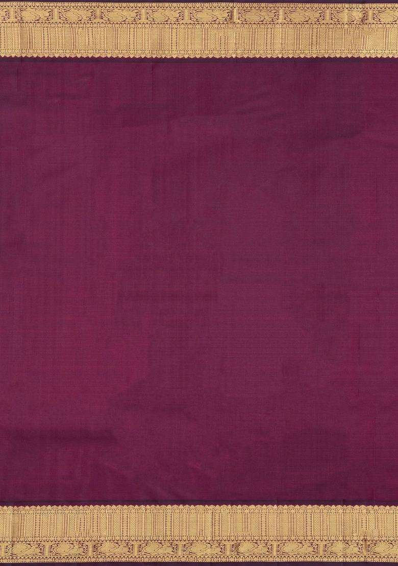 Dusty Pink Handloom Korvai Kanchipuram Silk Saree With Zari Checks With Korvai And Temple Border Design For Women - Indya