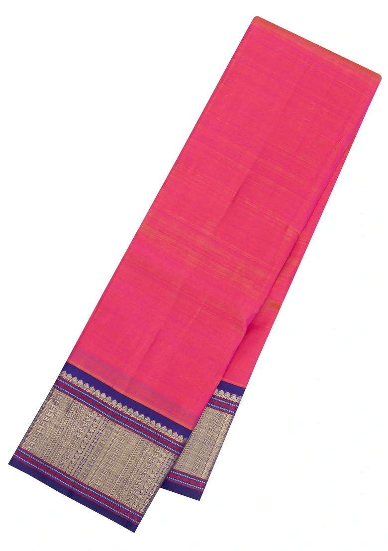 Pink Handloom Korvai Kanchipuram Silk Saree With Contrast Border With Korvai And Temple Border Design For Women - Indya
