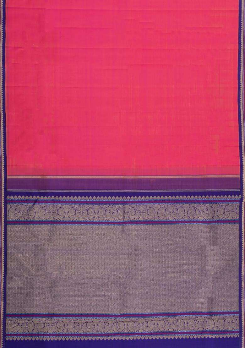 Pink Handloom Korvai Kanchipuram Silk Saree With Contrast Border With Korvai And Temple Border Design For Women - Indya