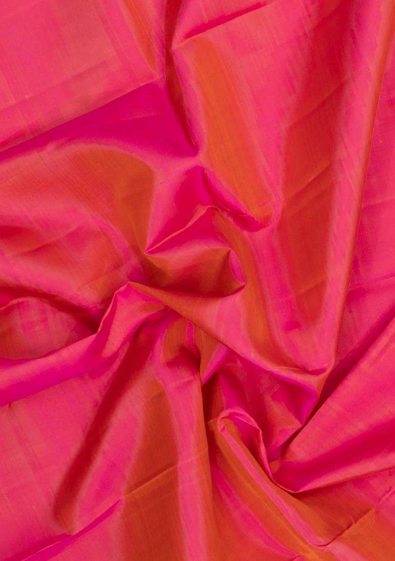 Pink Handloom Korvai Kanchipuram Silk Saree With Contrast Border With Korvai And Temple Border Design For Women - Indya
