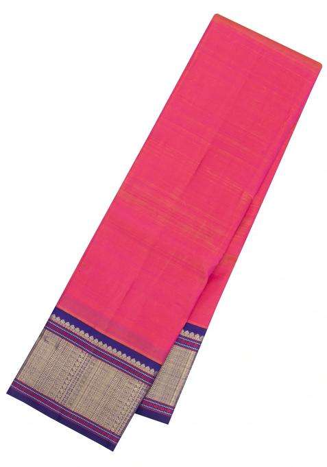 Pink Handloom Korvai Kanchipuram Silk Saree With Contrast Border With Korvai And Temple Border Design For Women