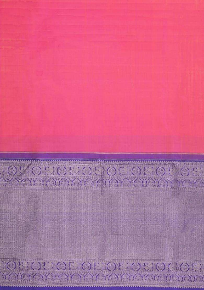 Pink Handloom Korvai Kanchipuram Silk Saree With Contrast Temple Border With Korvai And Temple Border Design For Women - Indya