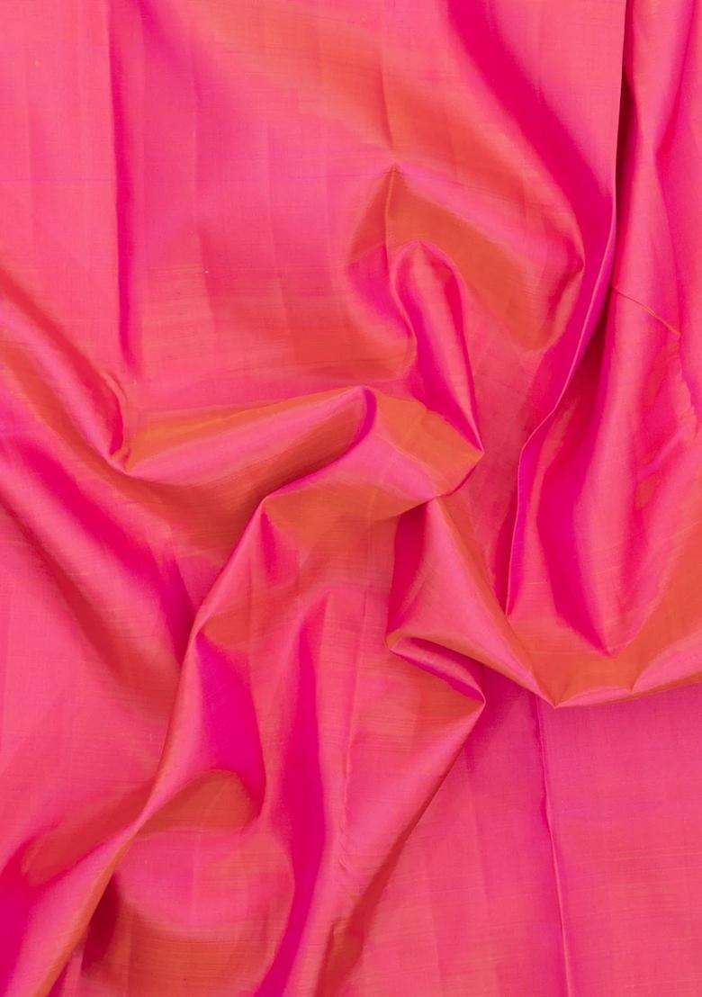 Pink Handloom Korvai Kanchipuram Silk Saree With Contrast Temple Border With Korvai And Temple Border Design For Women - Indya